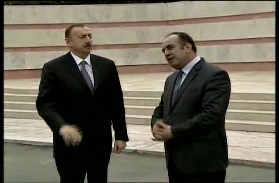 President Ilham Aliyev visits monument to national leader Heydar Aliyev in Gakh region