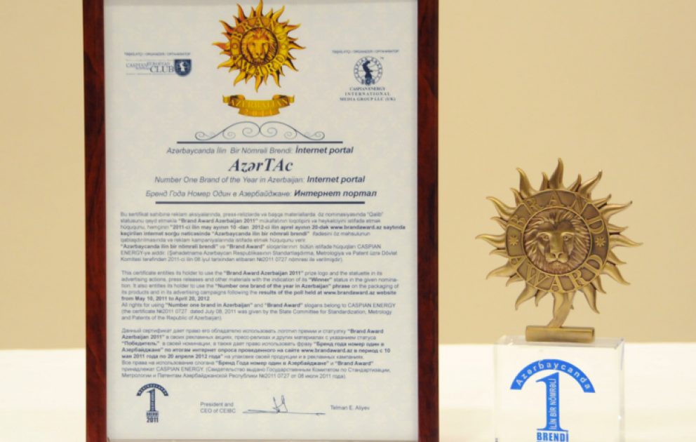 AzerTAc named number one brand of the year in “Internet-portal” nomination
