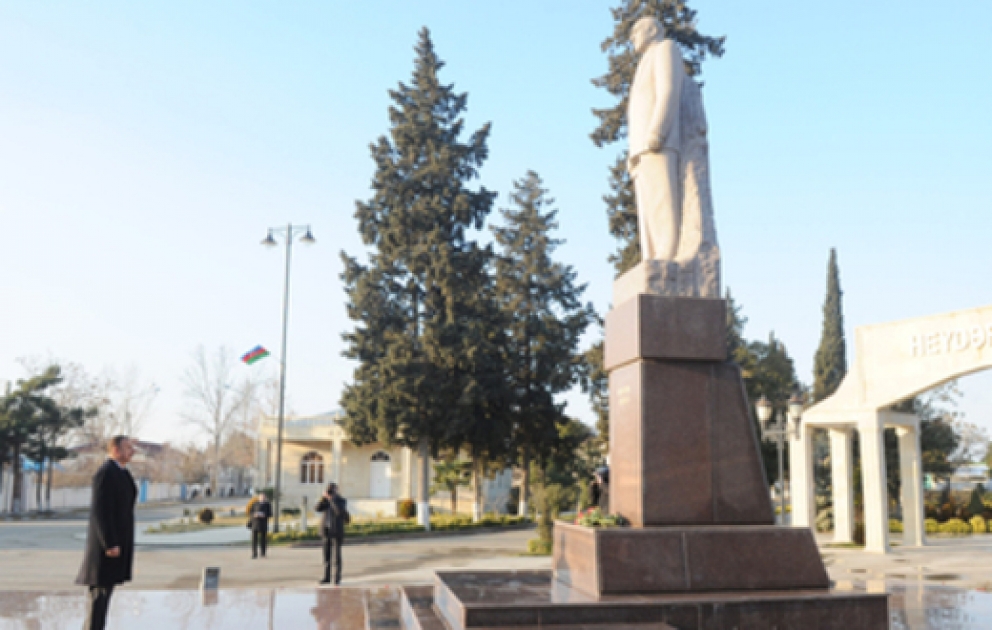 Azerbaijani President visits national leader Heydar Aliyev`s monument in Goranboy