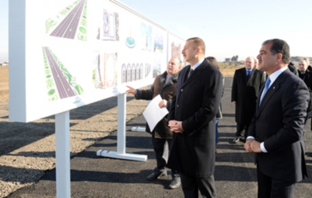 President Ilham Aliyev inspects construction works at Gala complex in Ganja