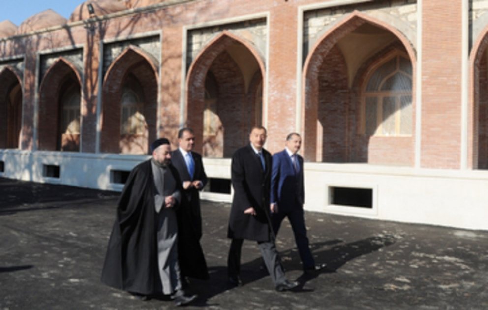 President of Azerbaijan gets acquainted with the reconstruction works at the Imamzade mosque complex in Ganja city