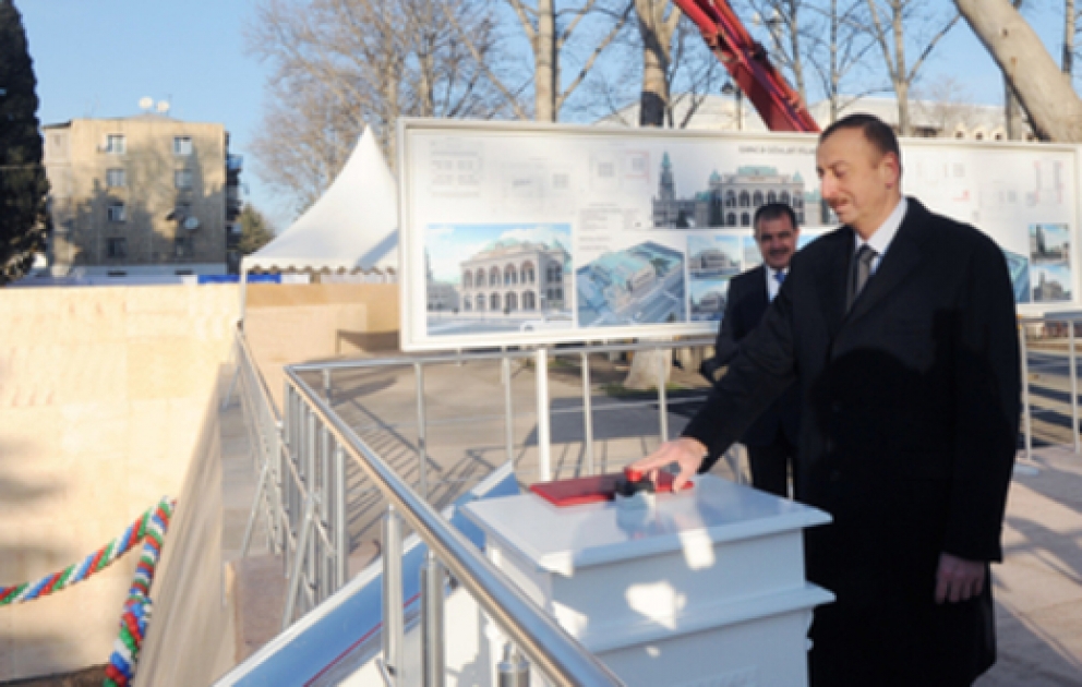 Azerbaijani President lays foundation stone for Ganja State Philharmonic Hall`s new building