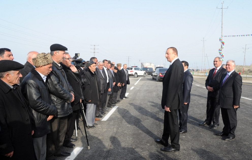 President Ilham Aliyev opens Kursangi-Yolustu inter-village road in Salyan region