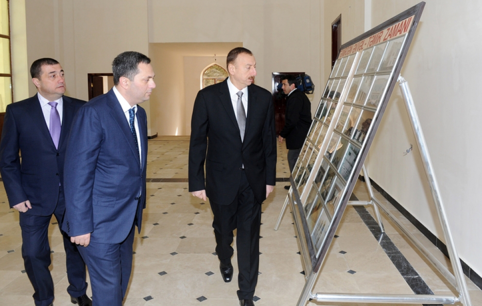 President Ilham Aliyev inspects reconstruction work at Culture House in Masalli