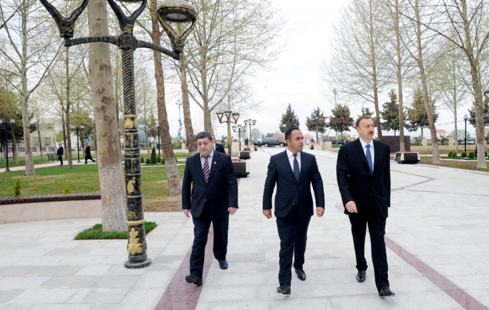 President Ilham Aliyev inspects Heydar Aliyev Park of culture and rest in Agstafa region