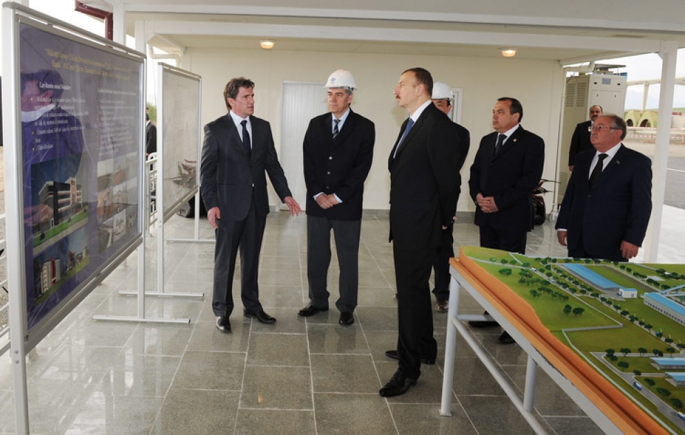 President Ilham Aliyev inspects construction progress at Gazakh cement plant