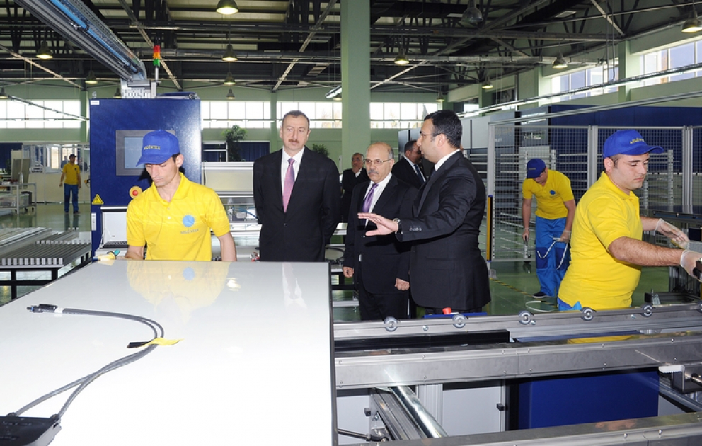 President of Azerbaijan inaugurates Azguntex solar panels factory