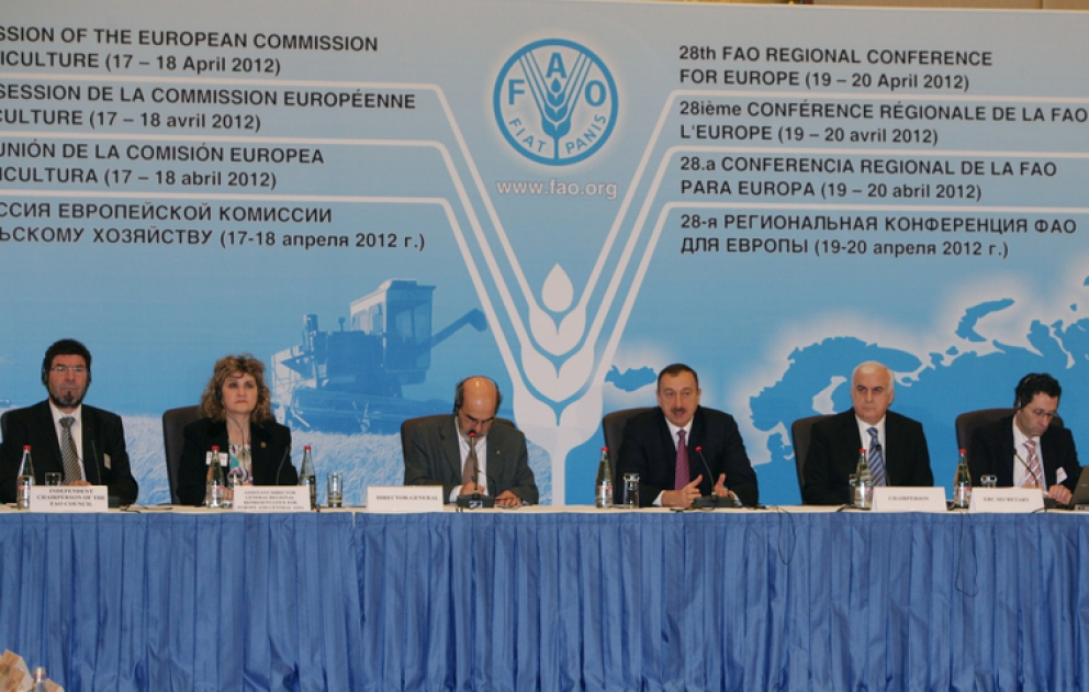 Baku hosts 28th European Regional Conference of UN Food and Agriculture Organization. President of Azerbaijan Ilham Aliyev attends opening ceremony