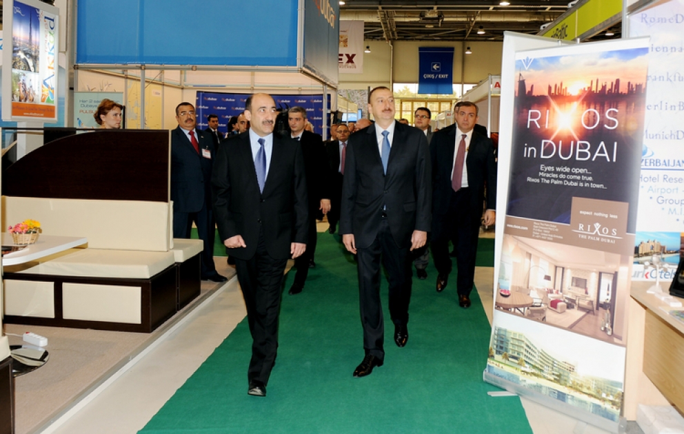 President Ilham Aliyev gets acquainted with AITF 2012 - 11th Azerbaijan International Travel and Tourism Fair in Baku