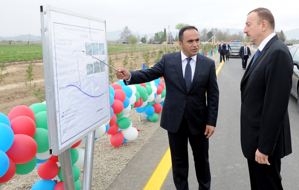 President Ilham Aliyev opens Poylu-Khatai-Yenigun-Ashagi Goychali highway in Agstafa region