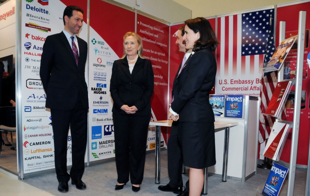 U.S. Secretary of State Hillary Clinton visits 19th International Caspian Oil & Gas Incorporating Refining and Petrochemicals Exhibition and Conference