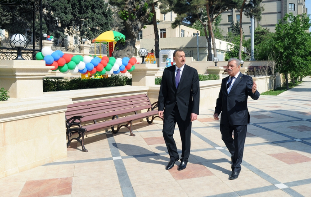 President Ilham Aliyev visits newly built park in Baku