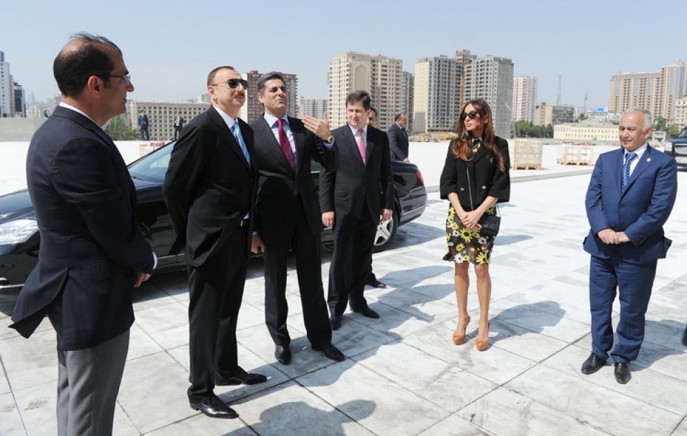 President Ilham Aliyev inspects construction work at Heydar Aliyev Center, reconstruction activities at park in front of Hilton hotel and redevelopment of road in Narimanov district