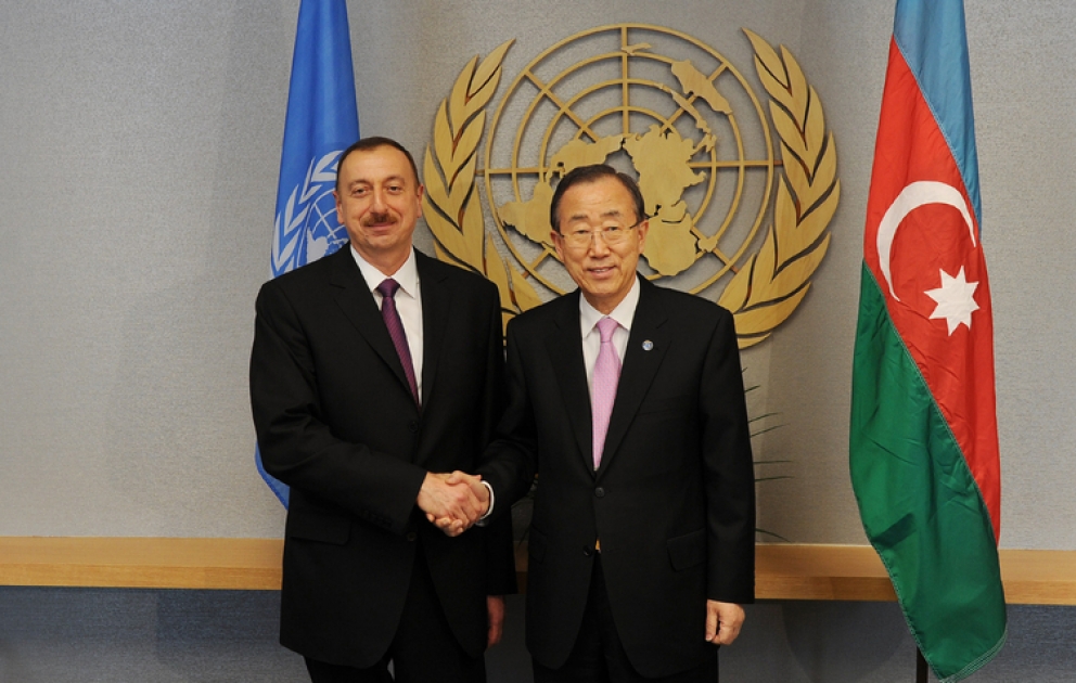 President Ilham Aliyev meets UN Secretary General Ban Ki-moon in New York