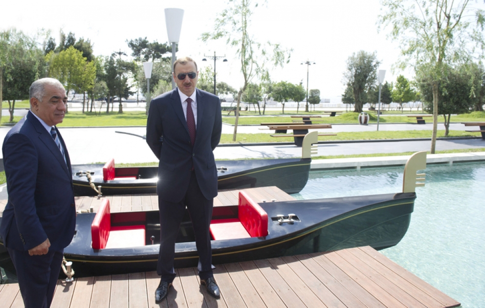 Azerbaijani President attends opening of “Small Venetian town” at Seaside National Park