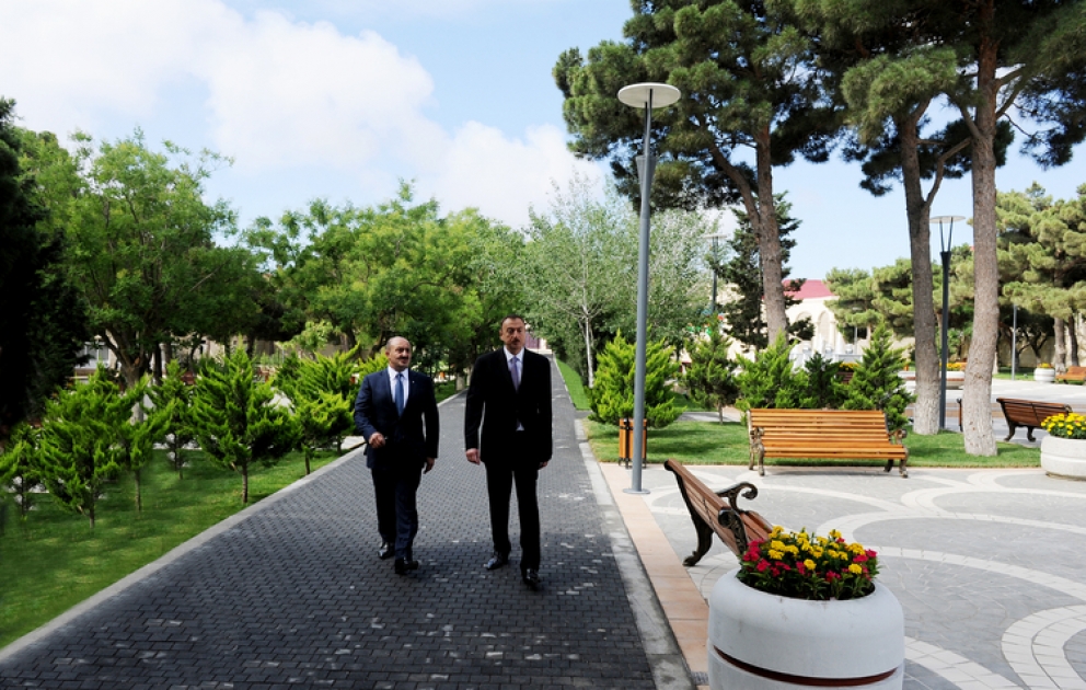 President Ilham Aliyev visits Heydar Aliyev Park in Badamdar settlement of Baku after reconstruction