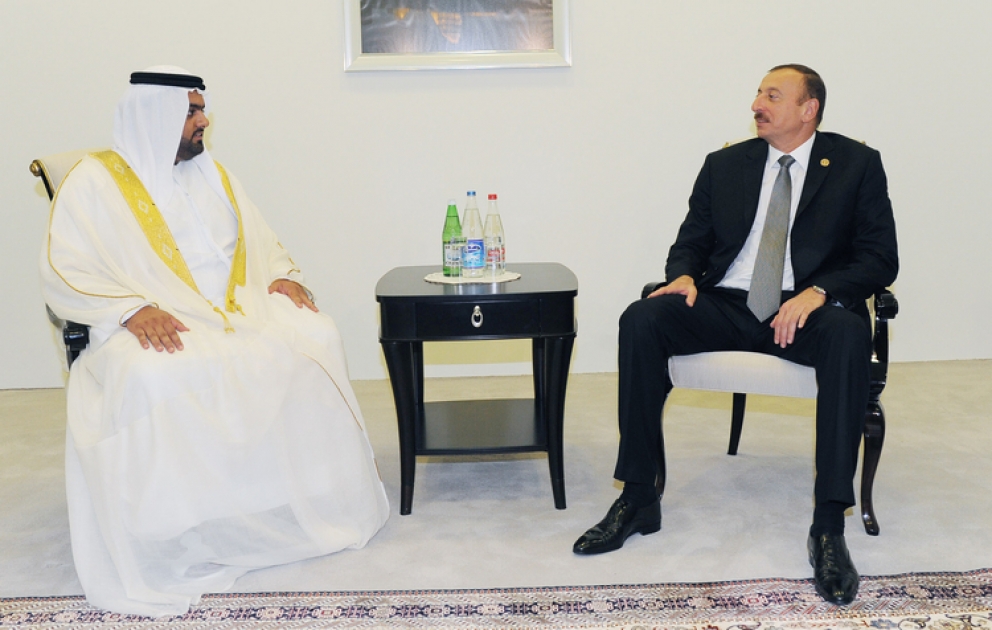 President Ilham Aliyev meets Sheikh Mohammed bin Hamad bin Mohammed al-Sharqi, crown prince of Fujairah, UAE