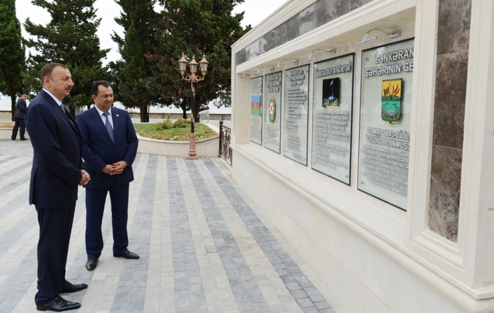 President of Azerbaijan gets acquainted with Flag Square in Lankaran District