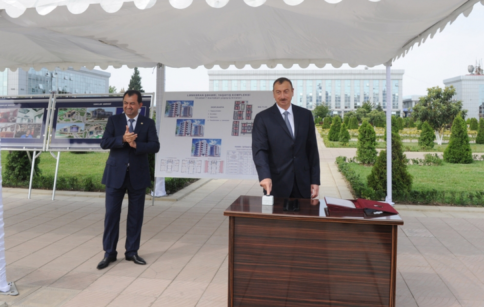 President Ilham Aliyev attends ceremony of laying a foundation stone of the Youth Center in Lankaran District