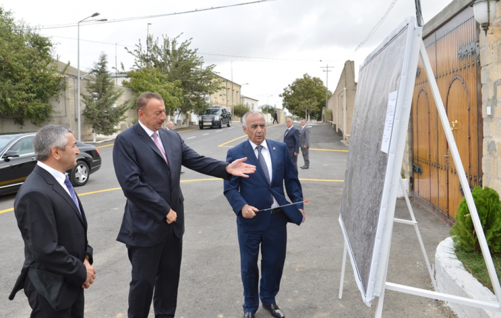 President Ilham Aliyev inspects reconstruction work to improve internal roads in Mashtaga
