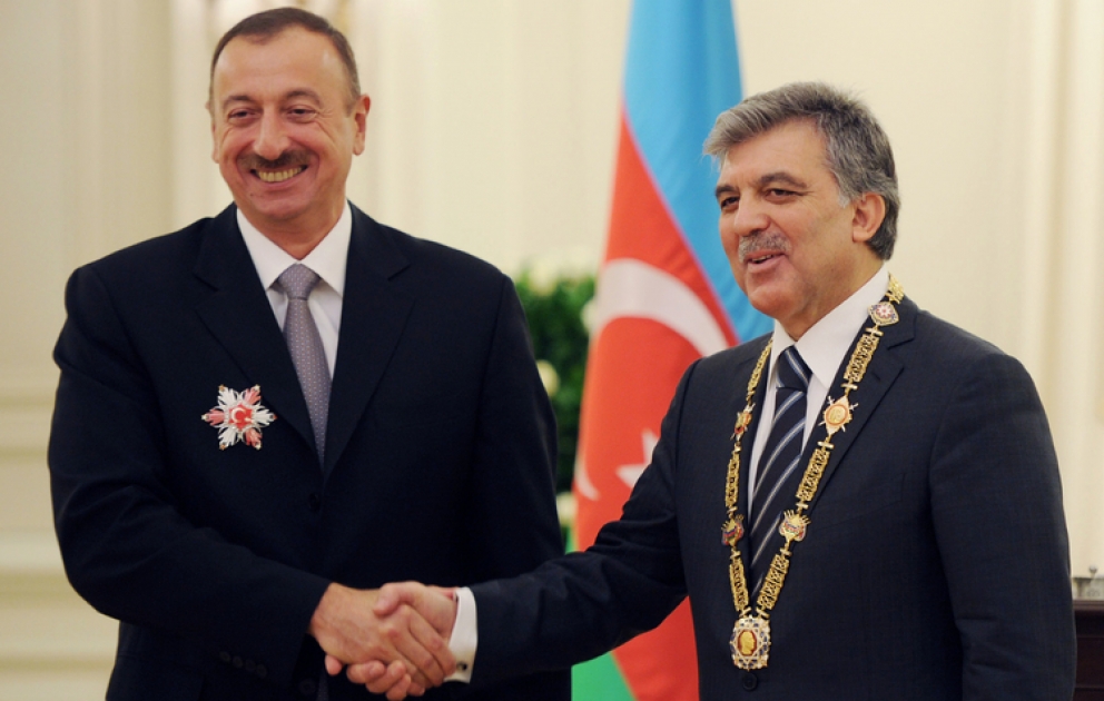 Ceremony to award Presidents of Azerbaijan and Turkey held at Cankaya Kosku