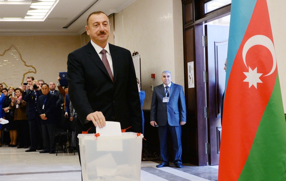 President Ilham Aliyev votes at polling station No 6
