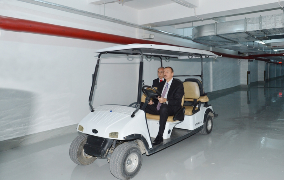 President Ilham Aliyev inspects newly-opened underground car park in the center of Baku