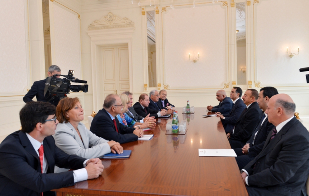 President Ilham Aliyev receives members of PACE Special Committee`s pre-election mission for monitoring of presidential election in Azerbaijan