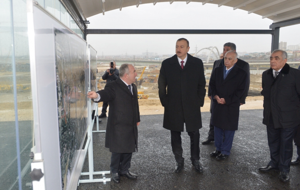 Prezident İlham Əliyev paytaxtın Həsən Əliyev küçəsi-Ziya Bünyadov prospekti-Olimpiya Stadionu avtomobil yolunda inşaat işlərinin gedişi ilə tanış olub