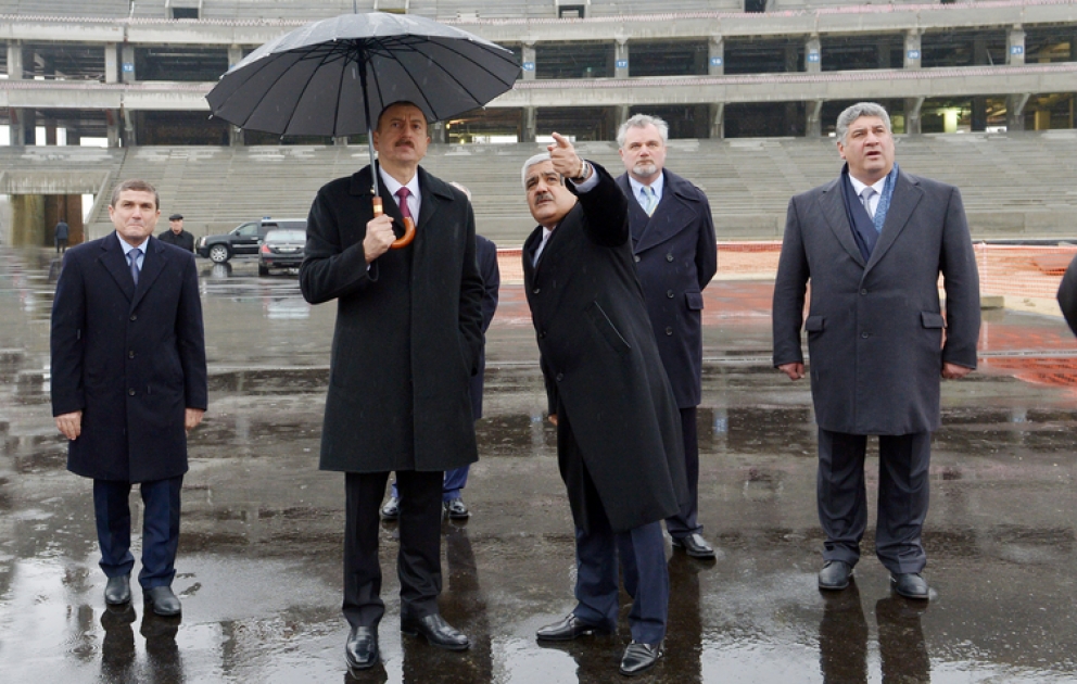 Le président azerbaïdjanais Ilham Aliyev a visité le chantier du Stade olympique de Bakou