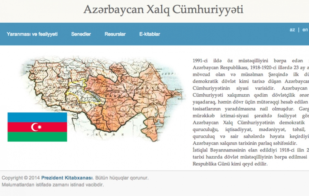 Prezident Kitabxanası “Azərbaycan Xalq Cümhuriyyəti” adlı elektron resursu internet istifadəçilərinə təqdim edib