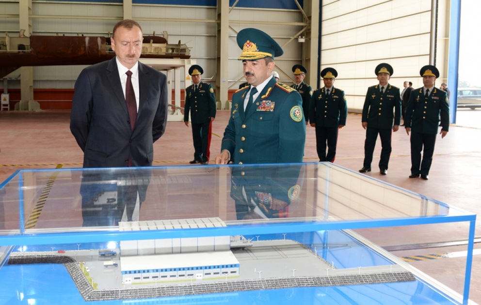 Prezident İlham Əliyev Dövlət Sərhəd Xidmətinin Sahil Mühafizəsinin yeni gəmi inşası zavodunun açılışında iştirak edib