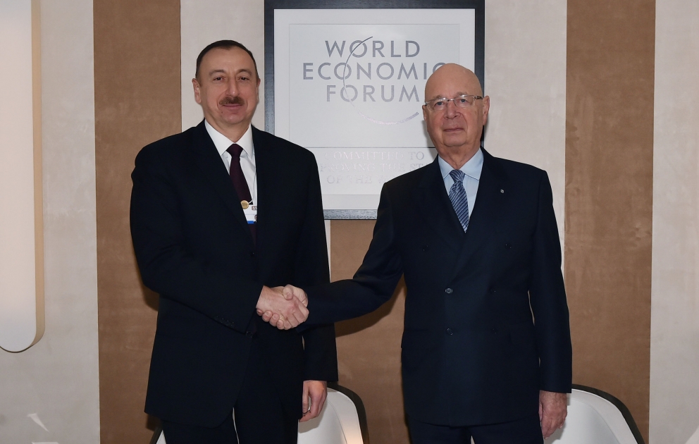 Prezident İlham Əliyevin Dünya İqtisadi Forumunun sədri Klaus Şvab ilə görüşü olub