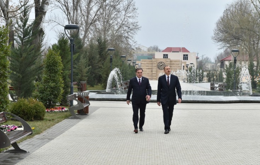 President Ilham Aliyev reviewed the conditions created at the Friendship Park in Mingachevir