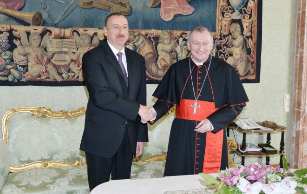 Treffen des Präsidenten von Azerbaidschan Ilham Aliyev mit dem Staatssekretär des Heiligen Stuhls, Kardinal Pietro Parolin