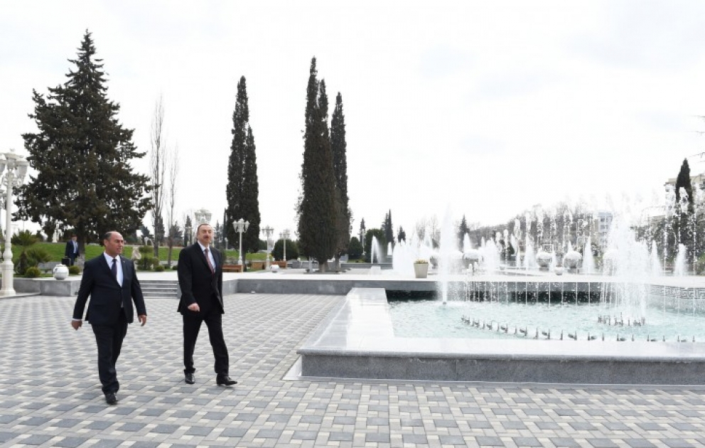 President Ilham Aliyev attended the opening of a park-boulevard after Heydar Aliyev in Barda