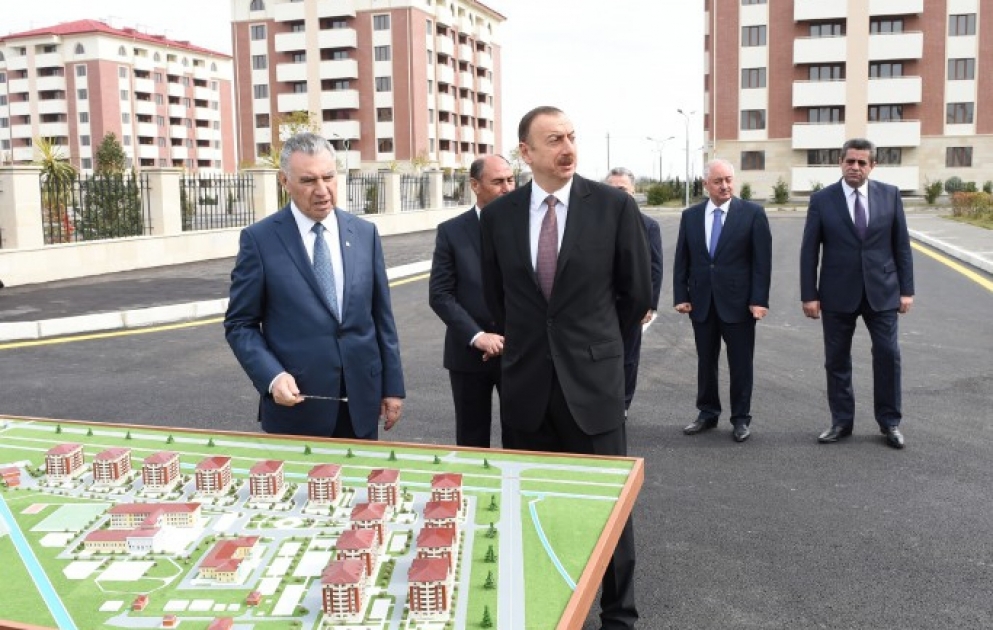 President Ilham Aliyev reviewed a newly-built residential complex for 588 IDP families in Barda