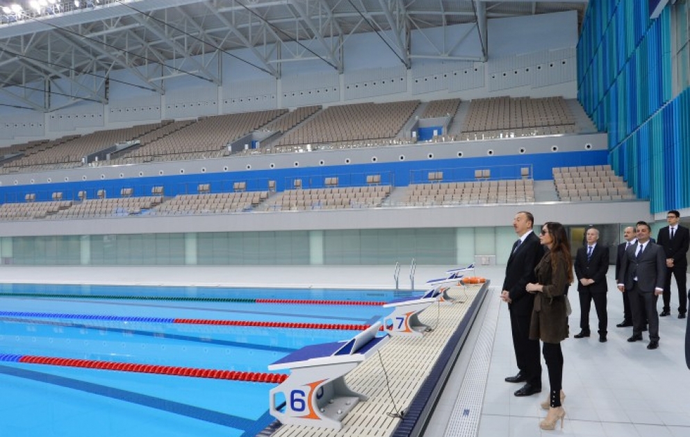 Le président azerbaïdjanais Ilham Aliyev inaugure le Palais des sports aquatiques de Bakou