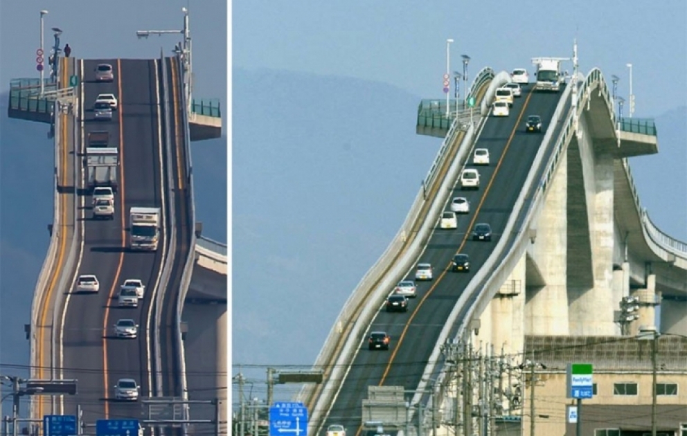 Japan's crazy 'rollercoaster bridge' Eshima Ohashi