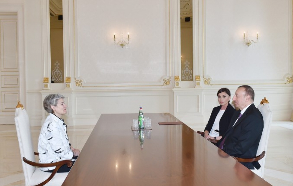 Aserbaidschans Präsident Ilham Aliyev hat die UNESCO-Generaldirektorin Frau Irina Bokova empfangen