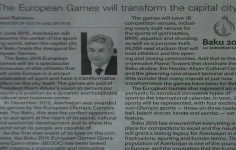 „The Japan Times” berichtet über die ersten Europäischen Spiele in Baku