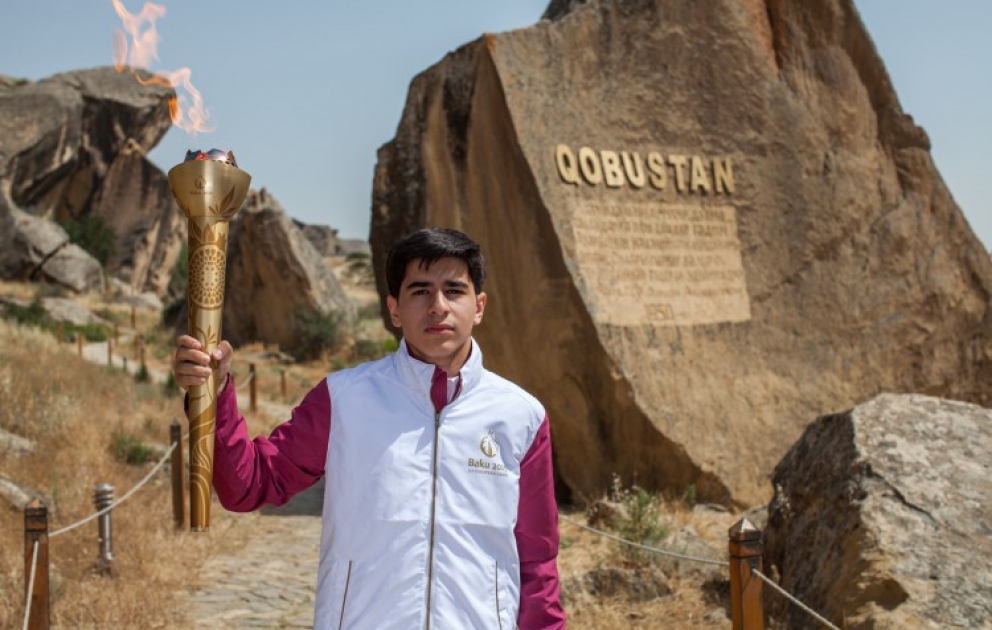 Baku 2015 flame in Gobustan