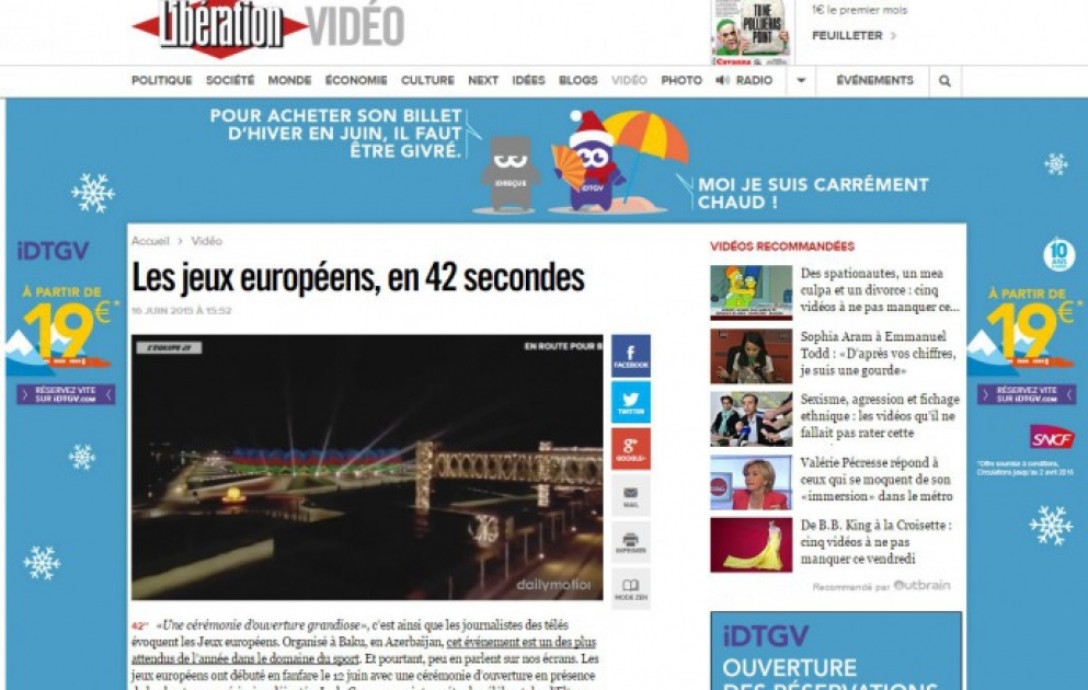 French “liberation.fr” website issues material about 1st European games