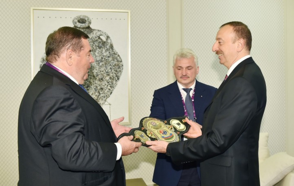 President Ilham Aliyev was presented with the Championship belt of sambo by the decision of the Executive Committee of the International Sambo Federation