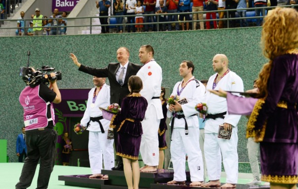 Ilham Zakiyev won another gold for Azerbaijan at the First European Games
President Ilham Aliyev presented medals to the winning athletes