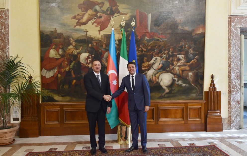 Azərbaycan Prezidenti İlham Əliyevin İtaliyanın Baş naziri Matteo Renzi ilə geniş tərkibdə görüşü