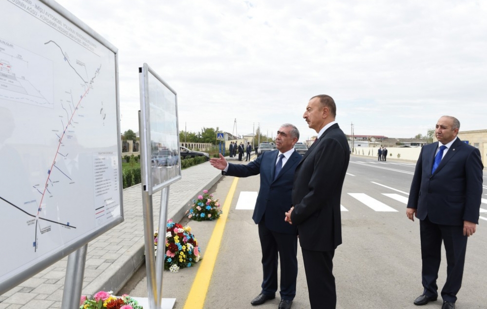 Президент Ильхам Алиев принял участие в открытии участка Агсу-Кюрдамир автодороги Агсу-Кюрдамир-Имишли