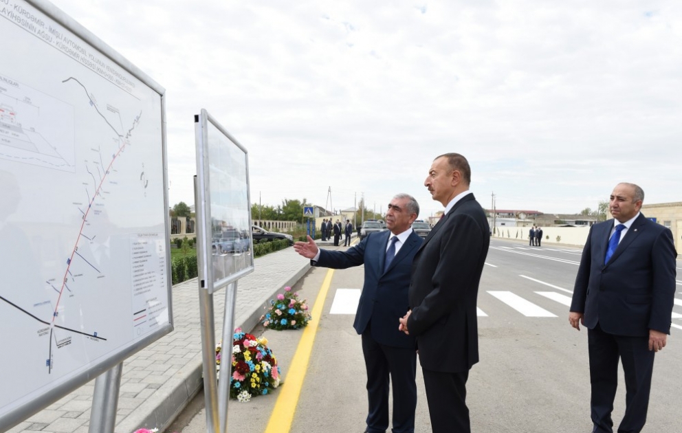 President Ilham Aliyev attended the opening of Aghsu-Kurdamir section of Aghsu-Kurdamir-Imishli highway