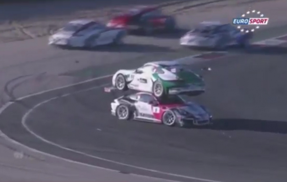 Funny crash in car race