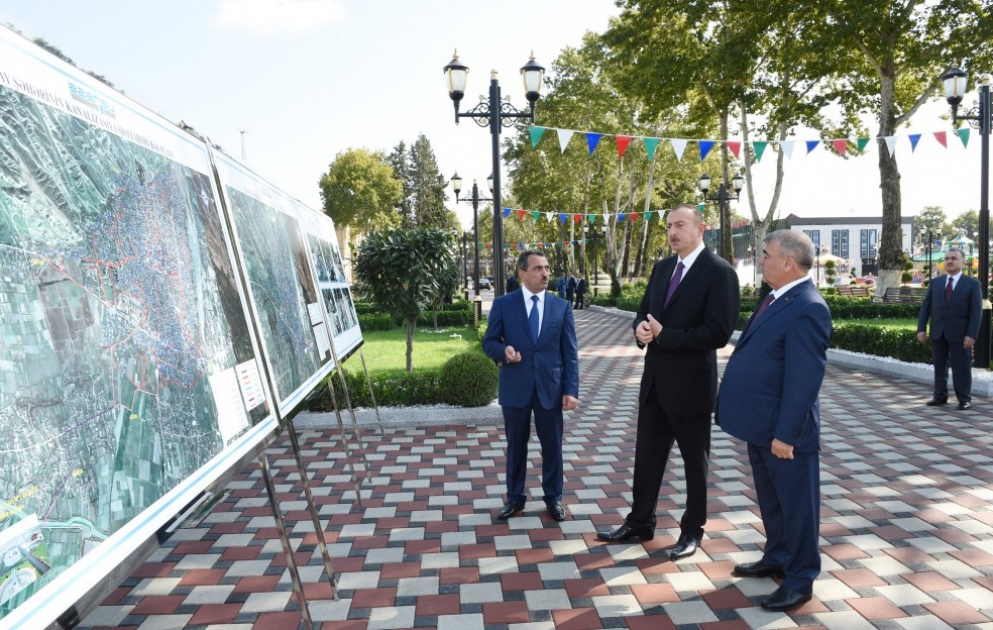 President Ilham Aliyev attended a ceremony to pump drinking water to Goychay city